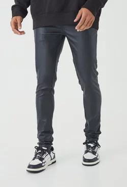 Skinny Stacked Coated Twill Pants Black