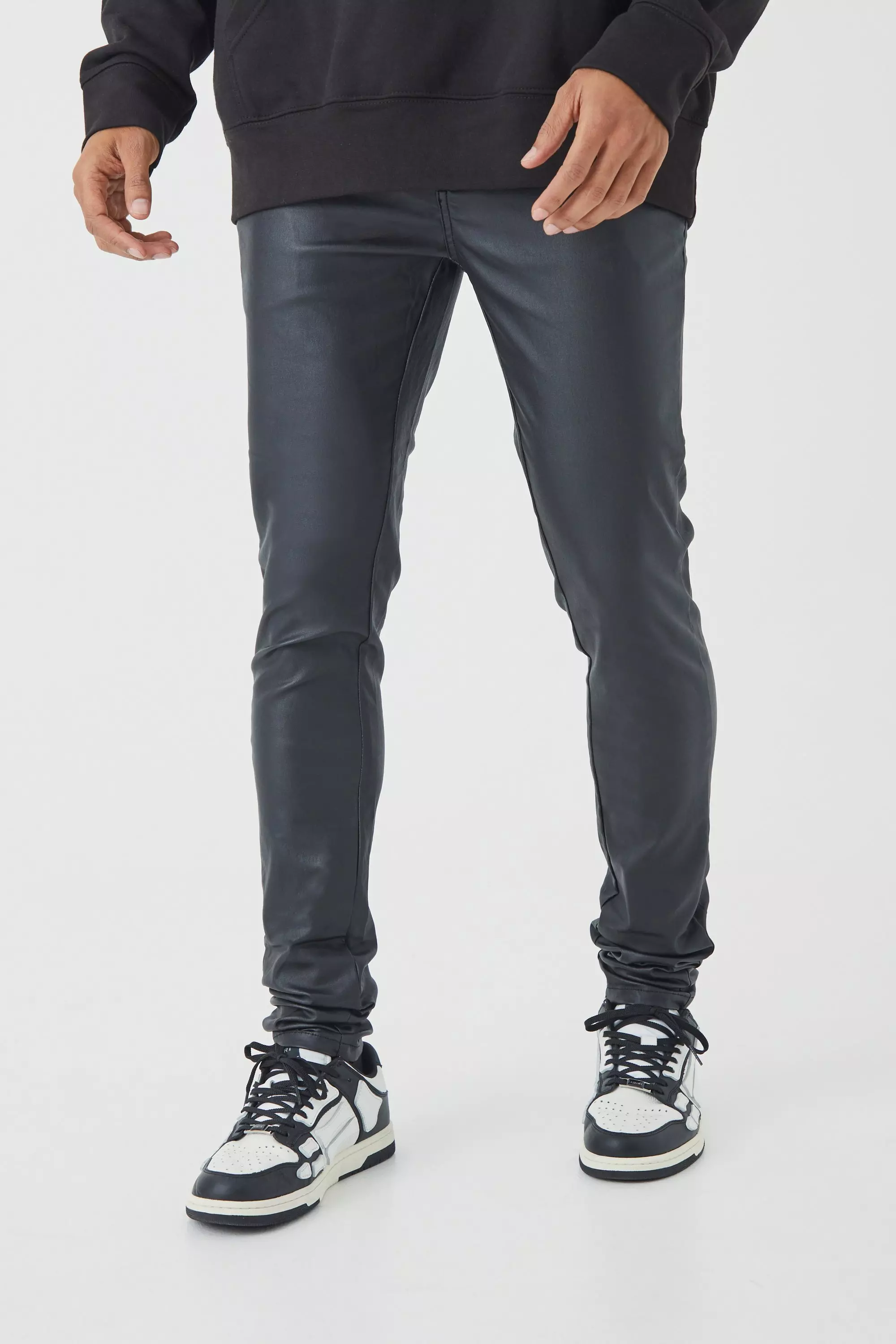 Black Skinny Stacked Coated Twill Pants