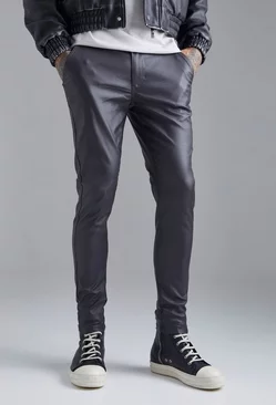 Charcoal Grey Skinny Fit Coated Twill Pants