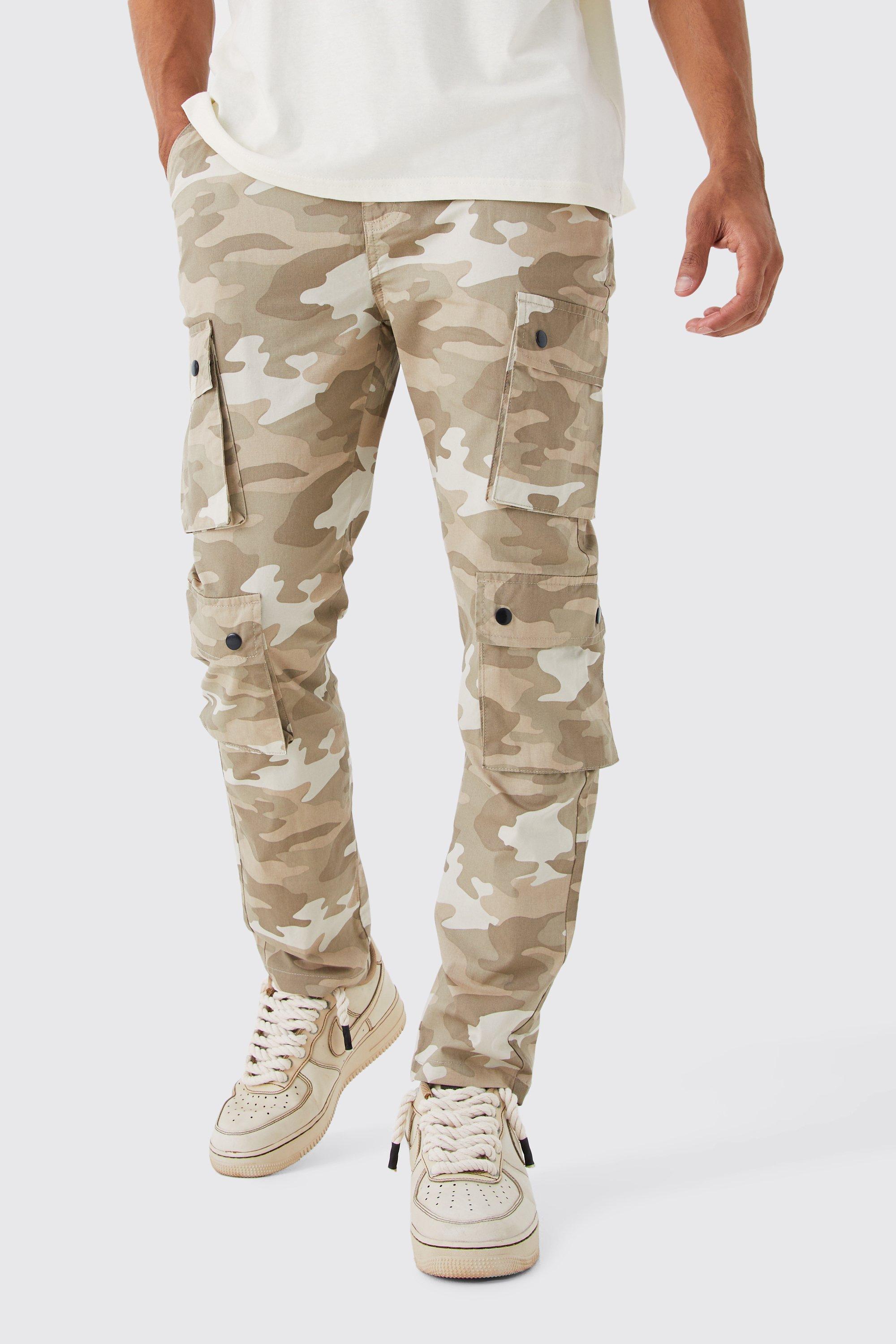 Mens Military Cargo Mens Beige Cargo Trousers With Multi Pockets