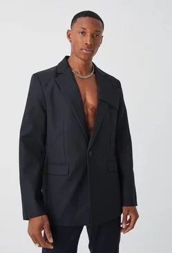 Relaxed Fit Front Panel Blazer Black