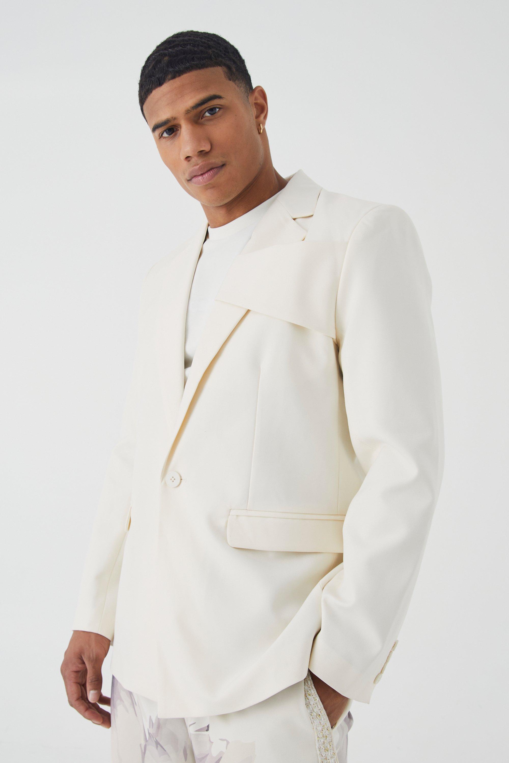 Ecru Relaxed Fit Front Panel Blazer