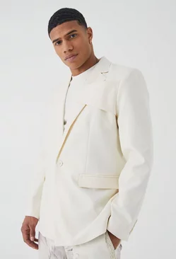 Ecru White Relaxed Fit Front Panel Blazer