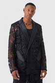 Black Relaxed Fit Double Breasted Lace Blazer