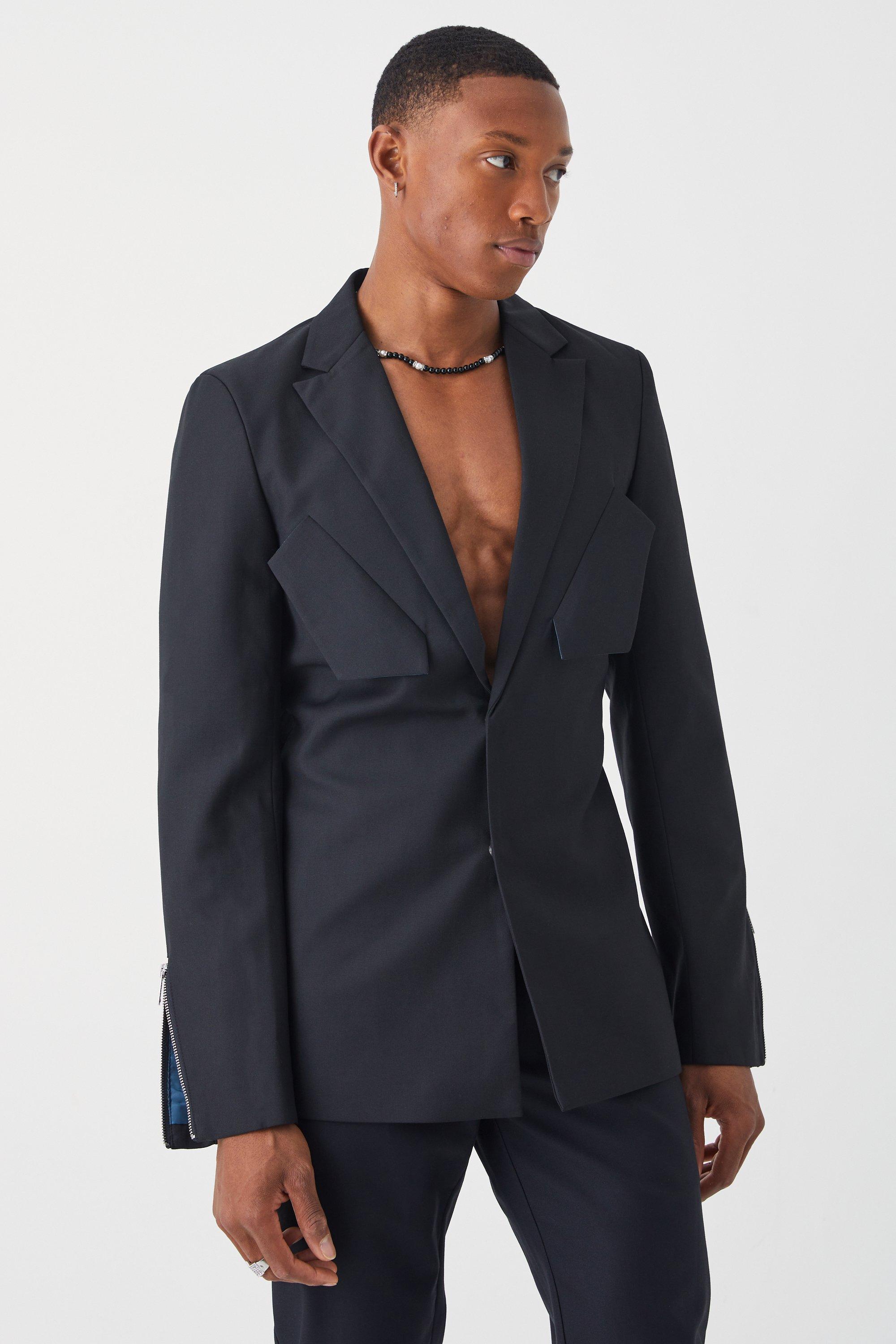 Black Skinny Fit Blazer Met Rits