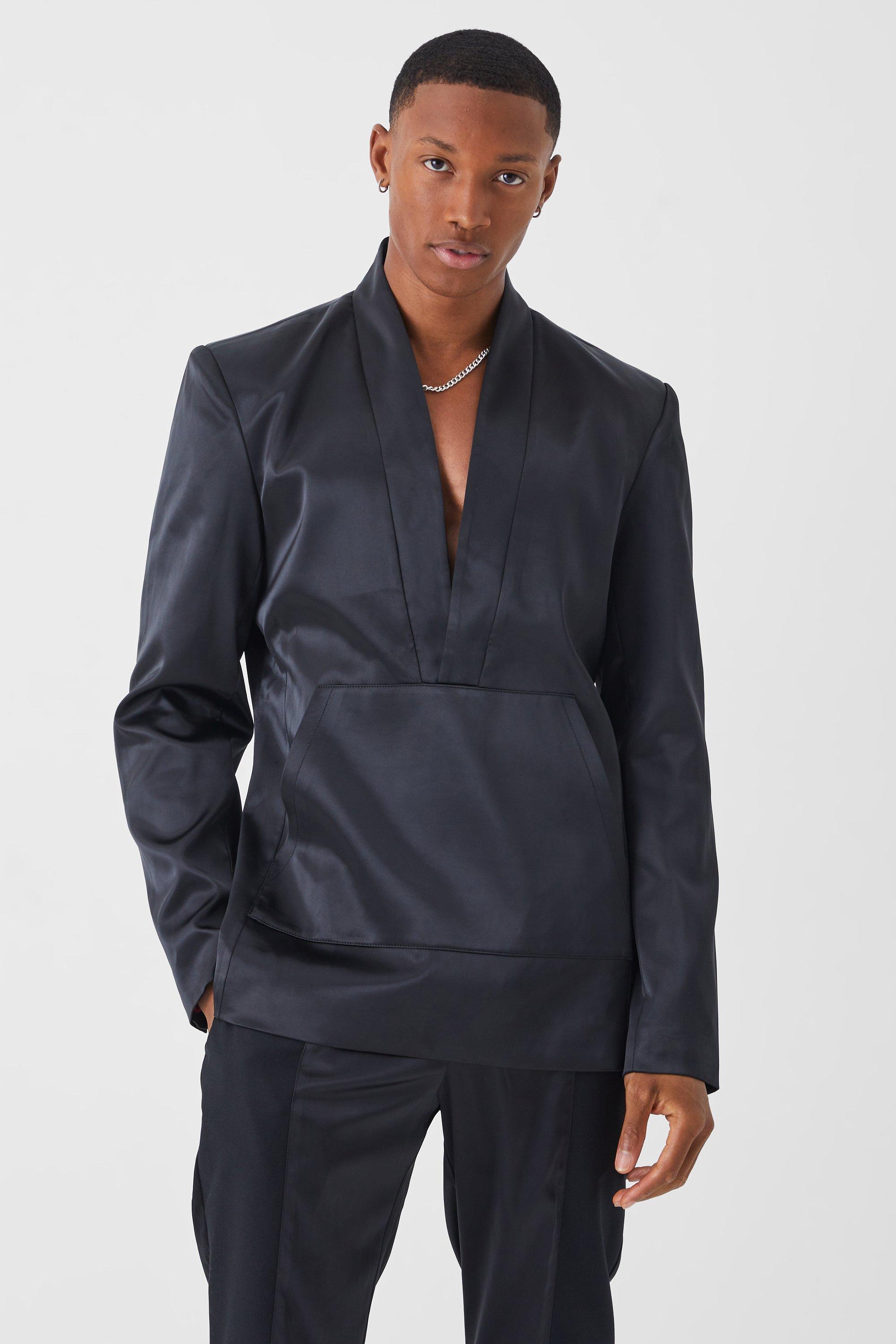 Slim-Fit Satin-Blazer, Black