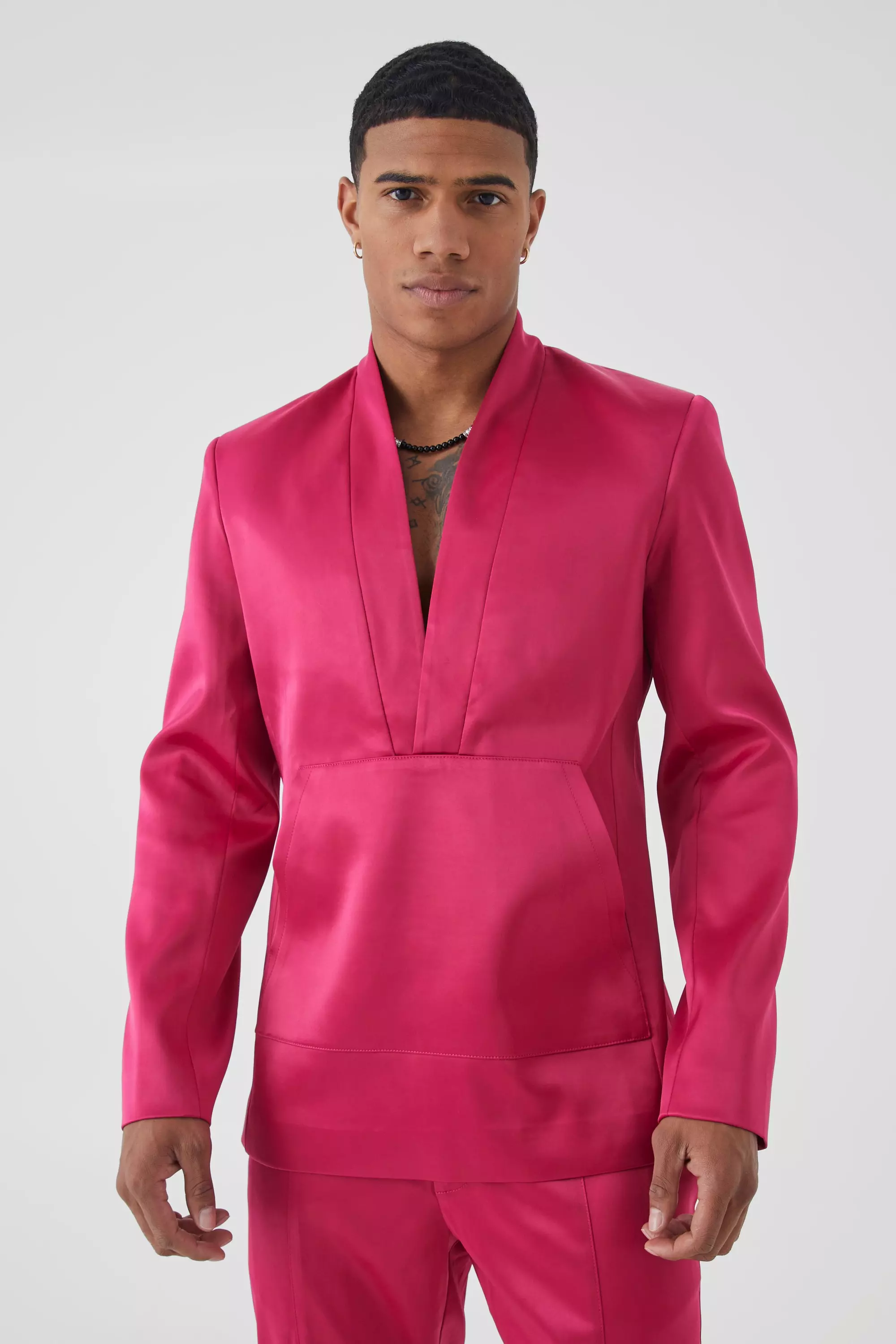 Slim Fit Over The Head Satin Blazer boohooMAN UK