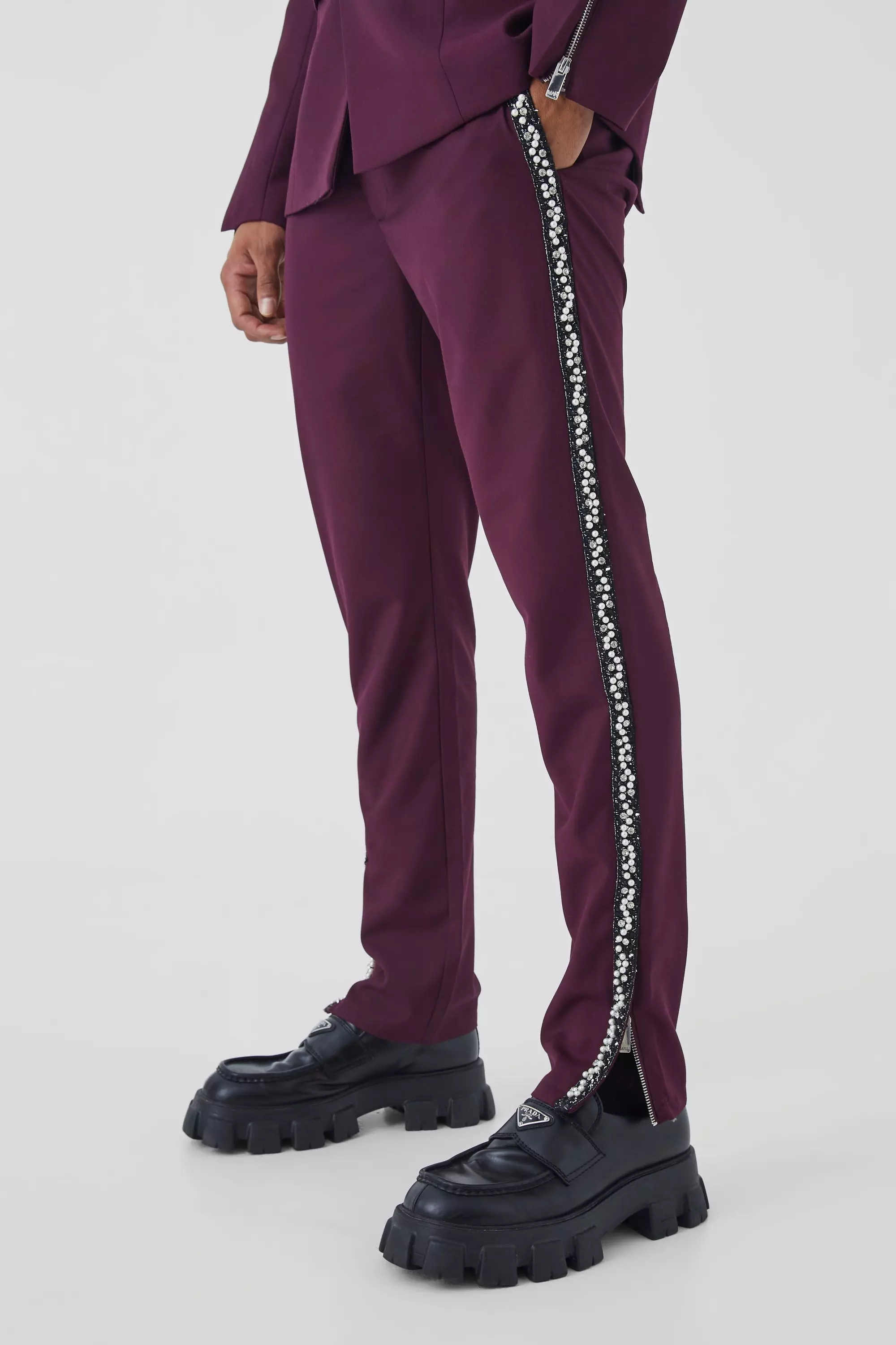 Skinny Fit Embellished Pants Plum