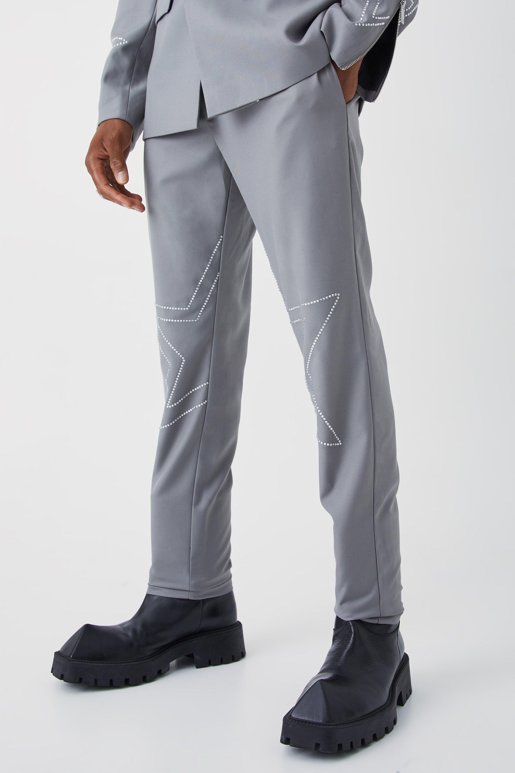 Slate Slim Fit Broek Met Steentjes Versiering