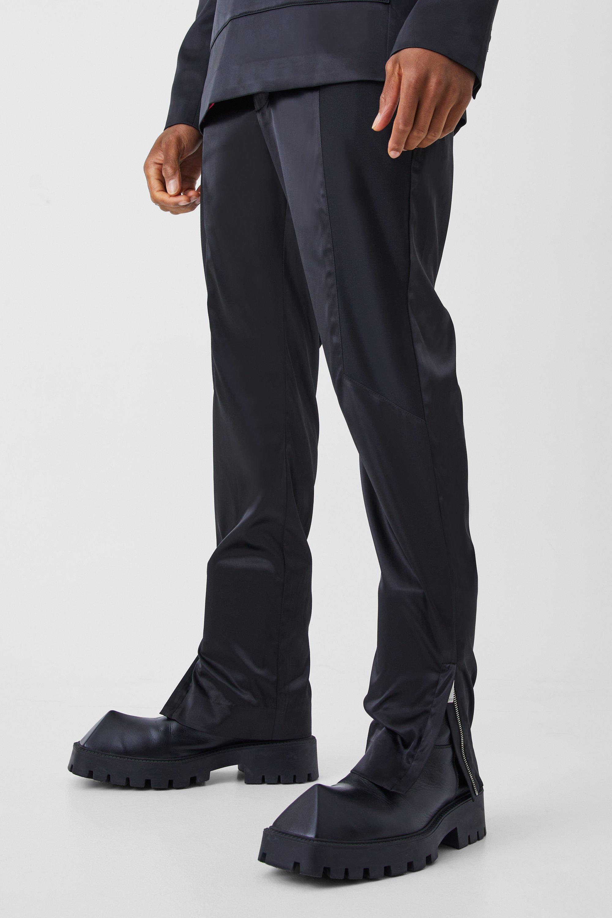 Black Slim Fit Panelled Satin Pants