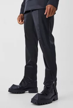 Black Slim Fit Panelled Satin Pants