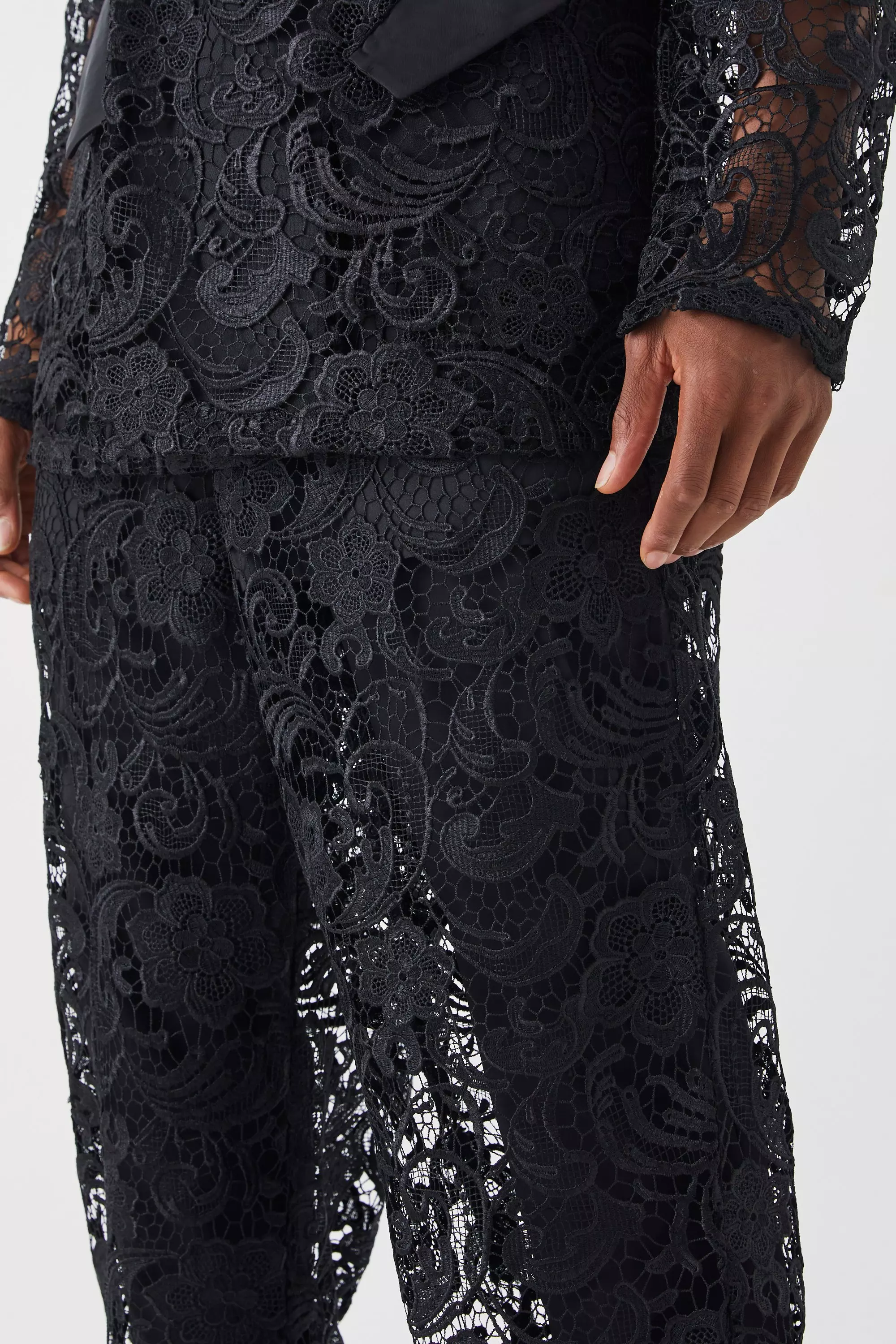 Black lace pants suit hotsell