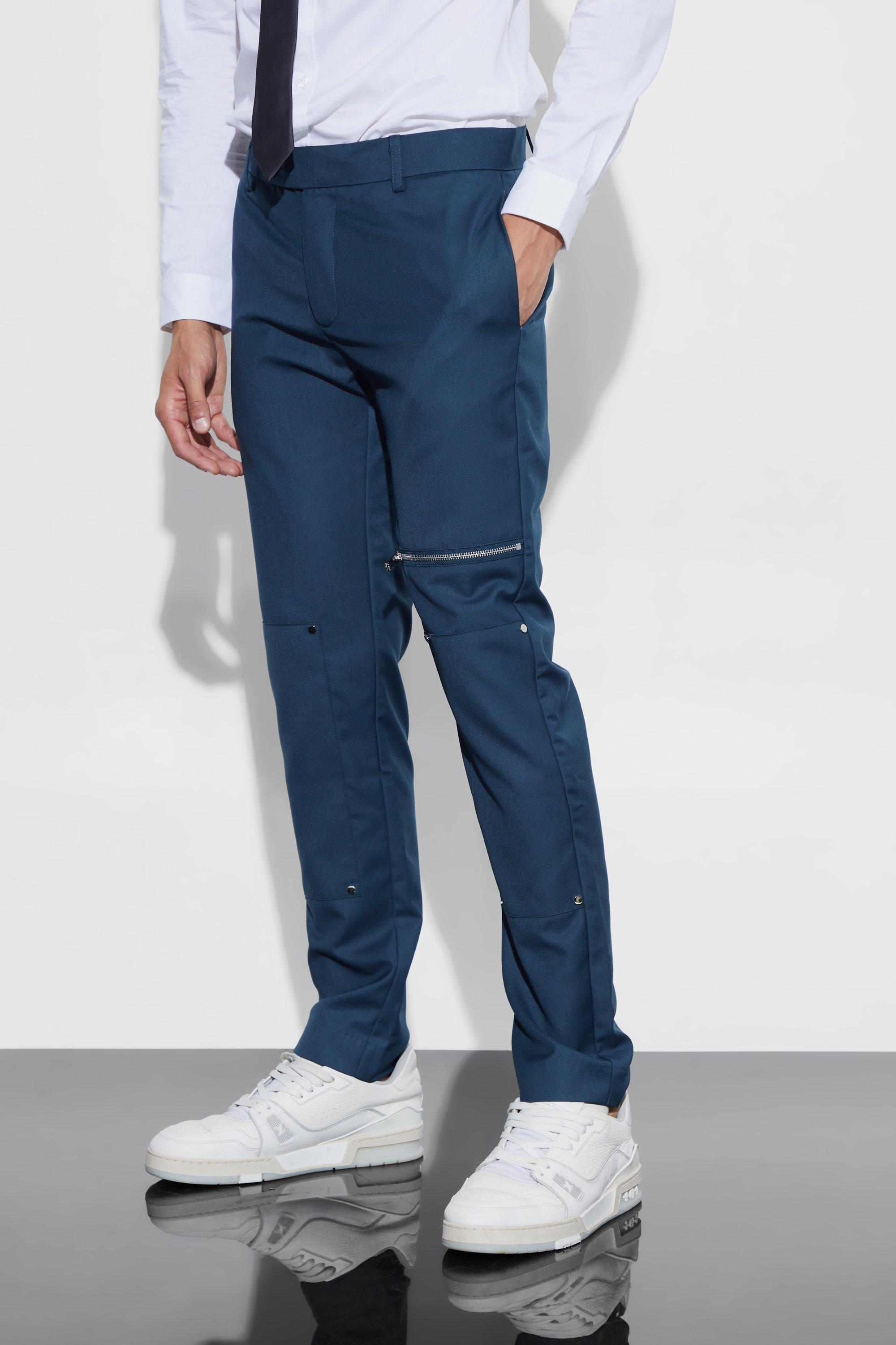 Teal Skinny Fit Zip Detail Trouser