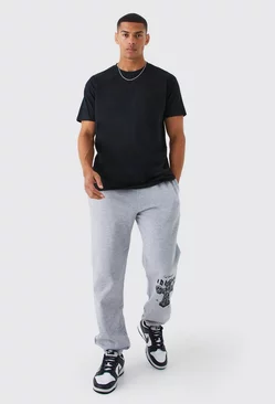 Oversized Cross Print T-shirt & Sweatpants Set Grey marl
