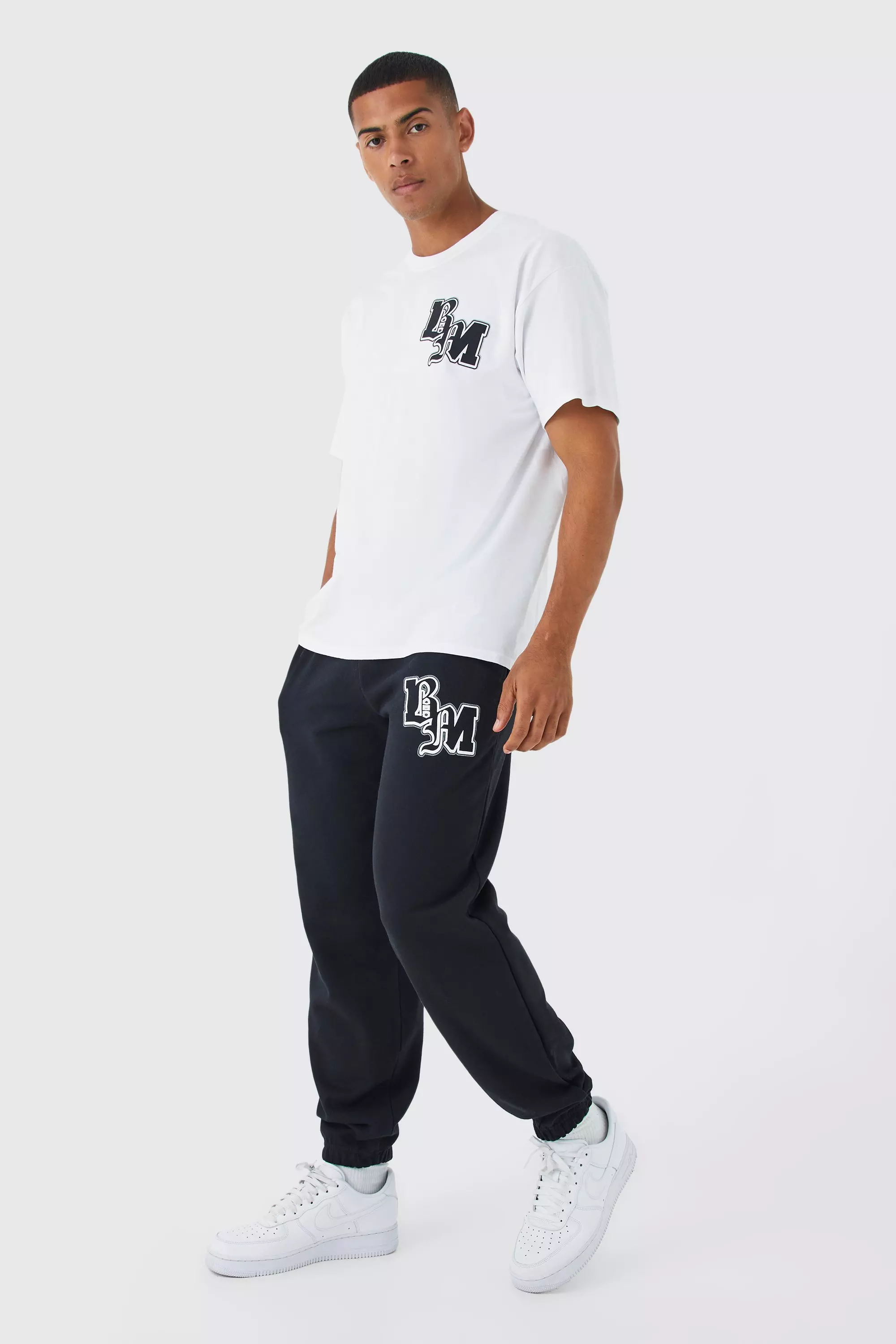 Oversized Bm Graphic Tee & Sweatpants Set Black