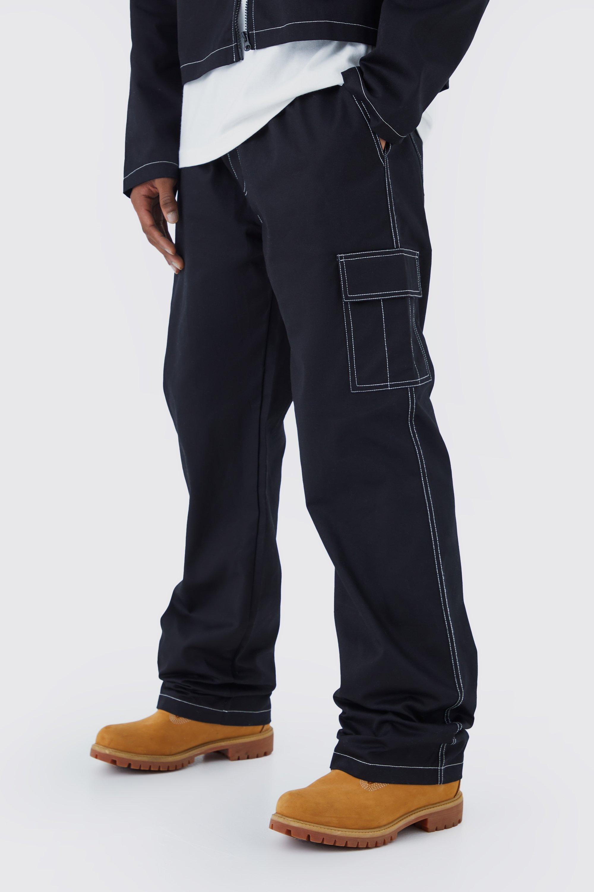 Elasticated Waistband Twill Contrast Stitch Relaxed Cargo