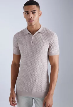 Muscle Short Sleeve Cable Polo Taupe