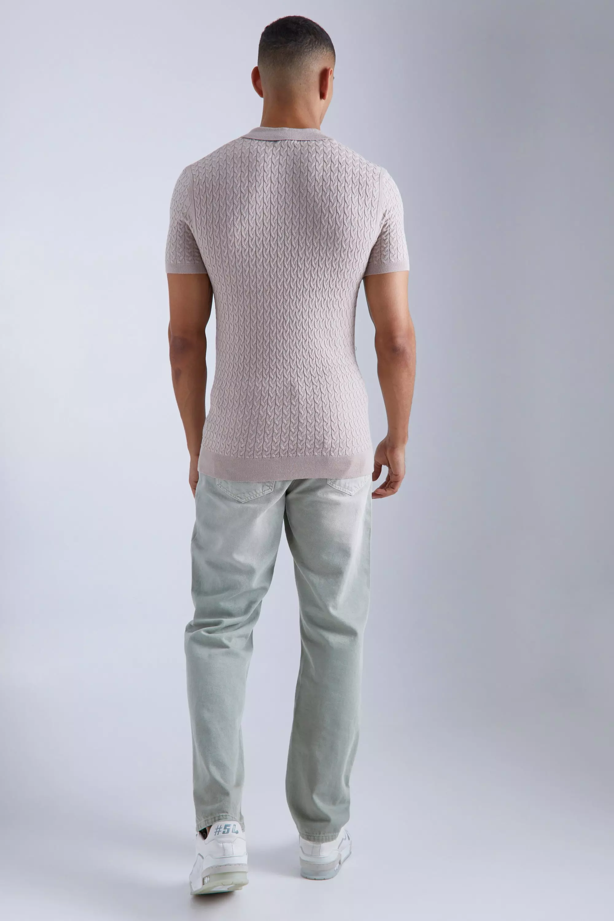 Taupe Muscle Short Sleeve Cable Polo alternative image