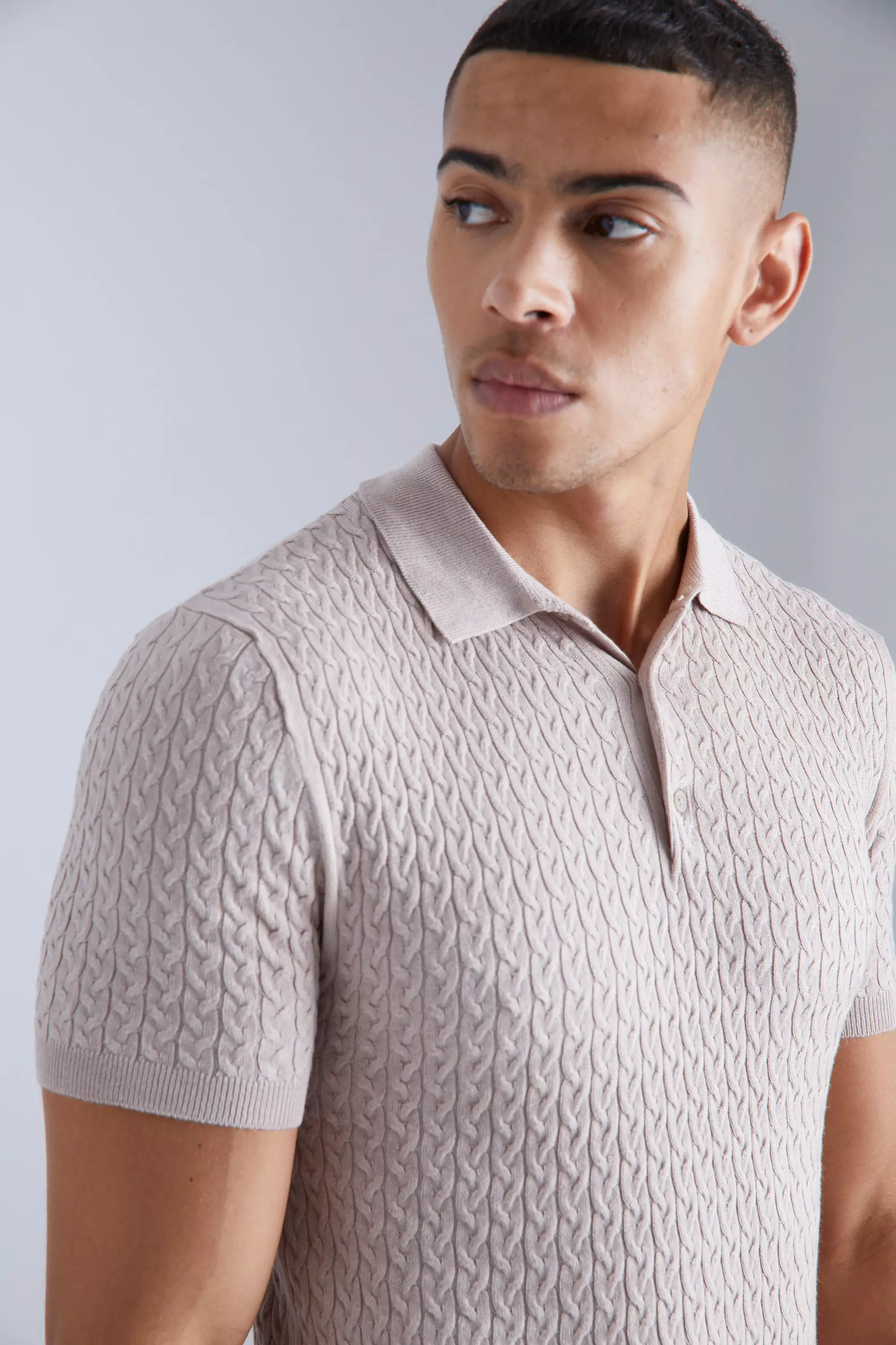 Taupe Muscle Short Sleeve Cable Polo alternative image