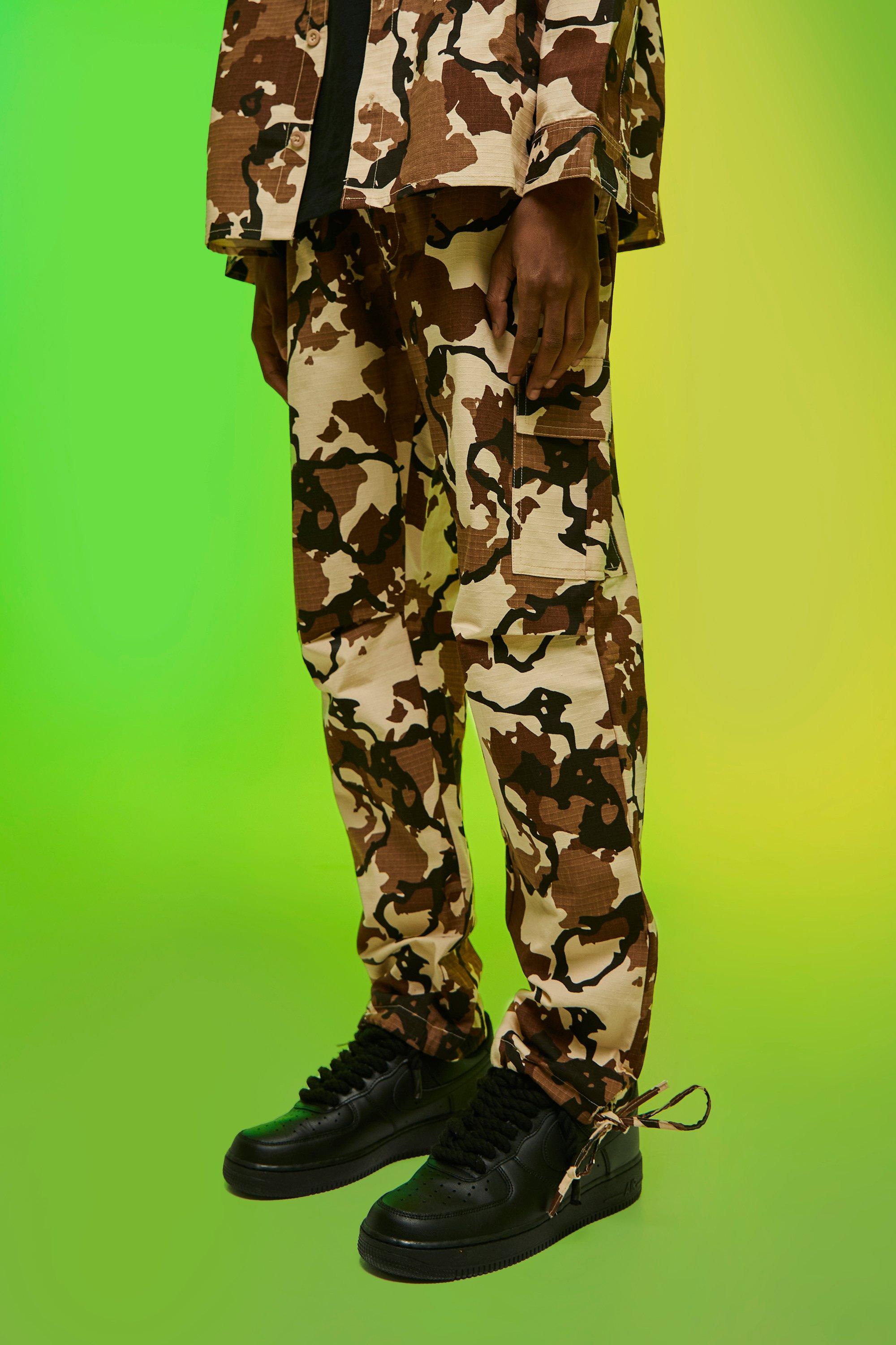 Fixed Waistband Ripstop Straight Leg Camo Pants