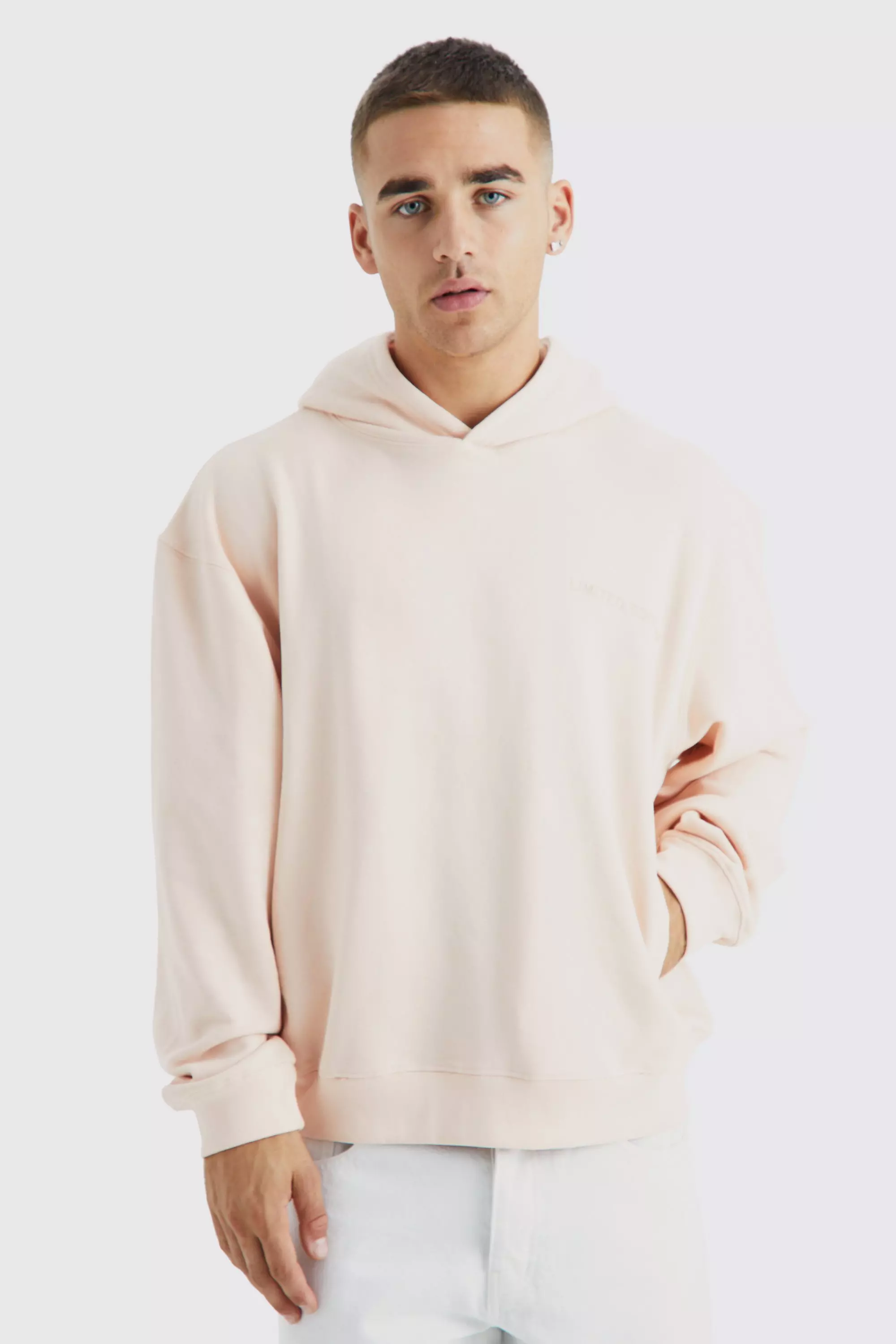 Oversized Boxy Loopback Hoodie Pastel pink