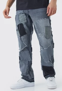 Relaxed Distressed Patchwork Jean Charcoal