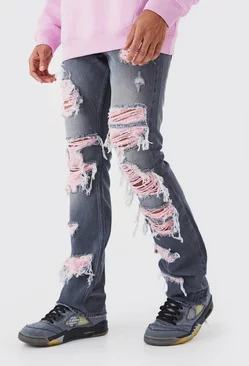 Slim Rigid Flare Contrast Rip Jeans Mid grey