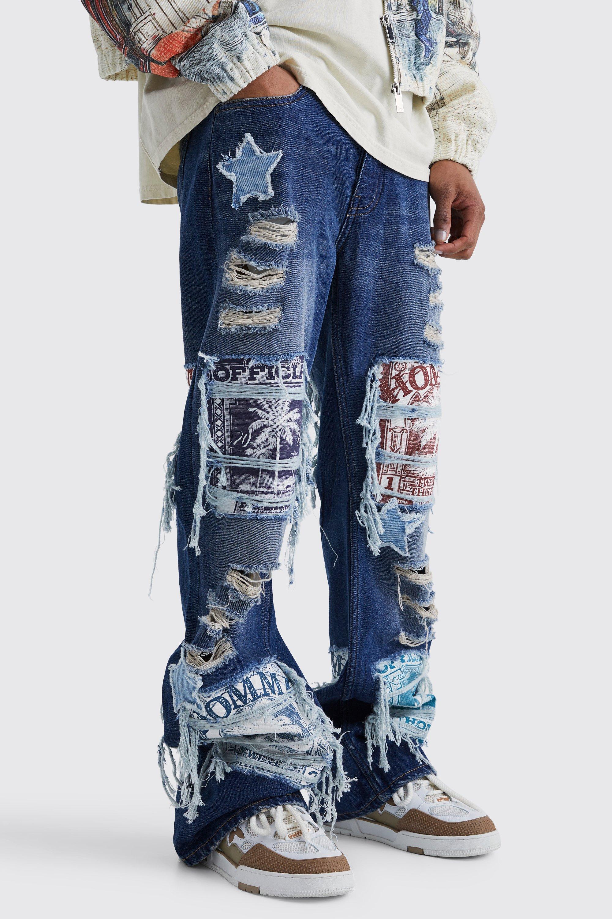 Relaxed Rigid Flare Extreme Ripped Jeans