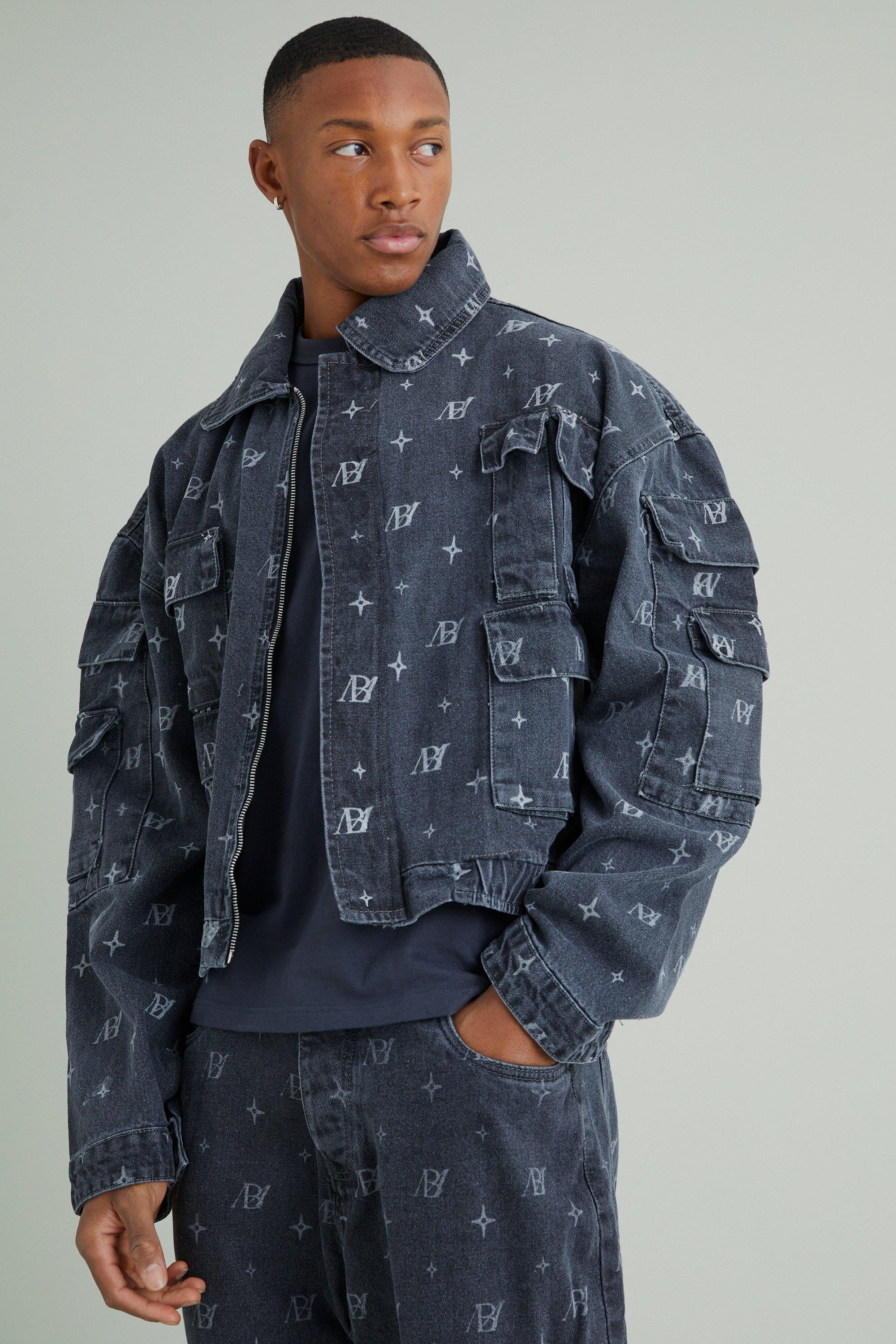 Mid grey Boxy Fit All Over Monogram Denim Bomber