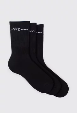 Black 3 Pack Man Signature Sport Socks