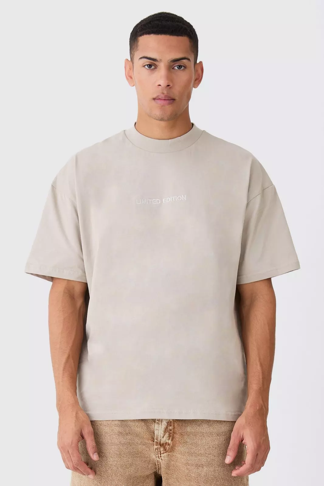 Oversized Heavyweight Extended Neck T-shirt Stone