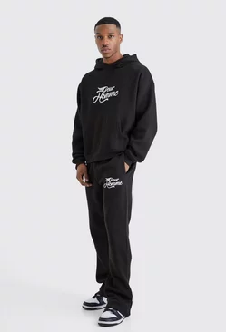 Oversized Boxy Pour Homme Hooded Tracksuit Black