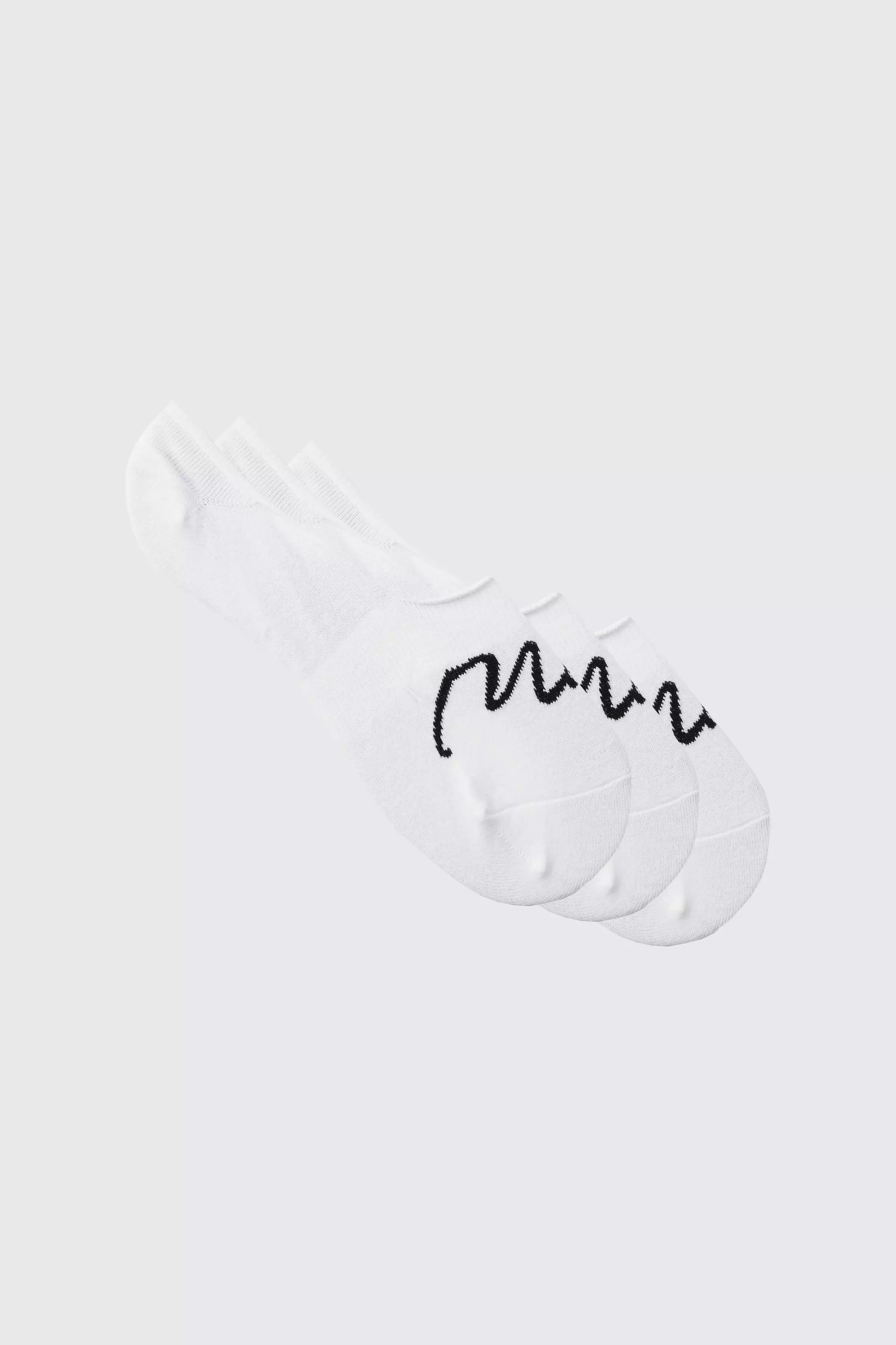 White 3 Pack Man Signature Invisible Socks alternative image