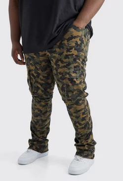 Brown Plus Skinny Stacked Flare Gusset Camo Cargo Pants