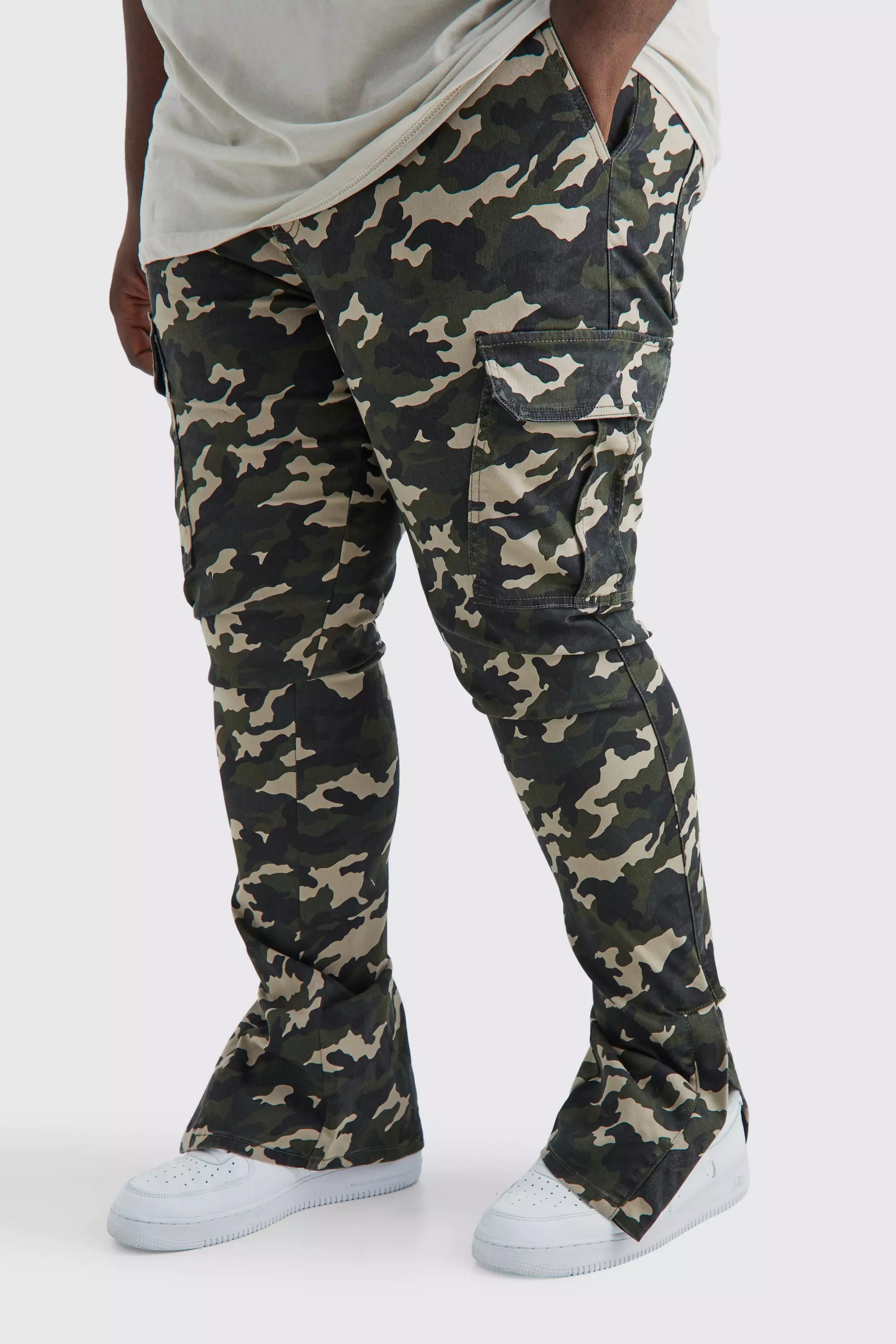 Khaki Plus Skinny Stacked Split Hem Camo Cargo Pants