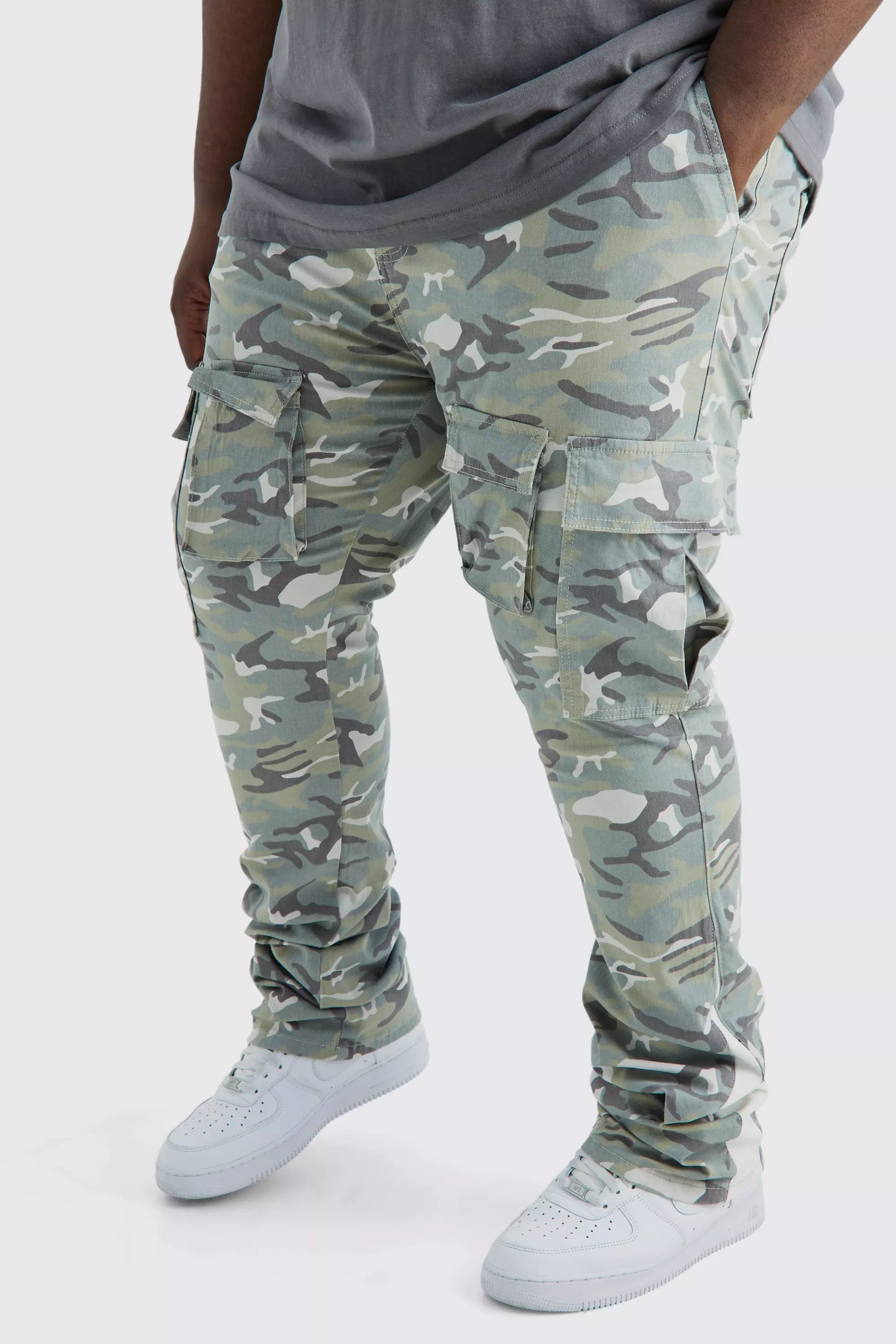 Plus Skinny Stacked Flare Gusset Camo Cargo Pants Khaki