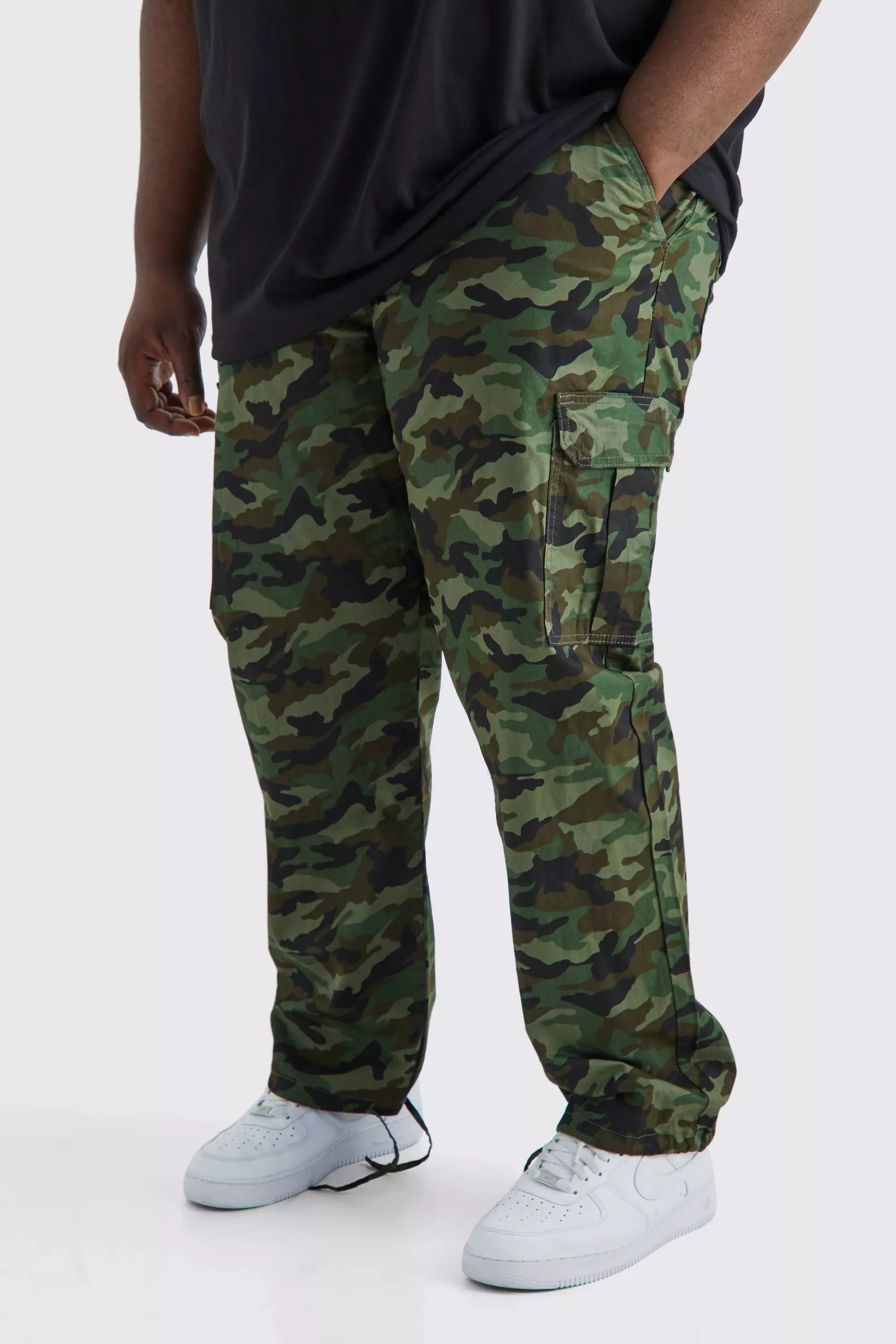 Khaki Plus Relaxed Tie Hem Camo Cargo Pants