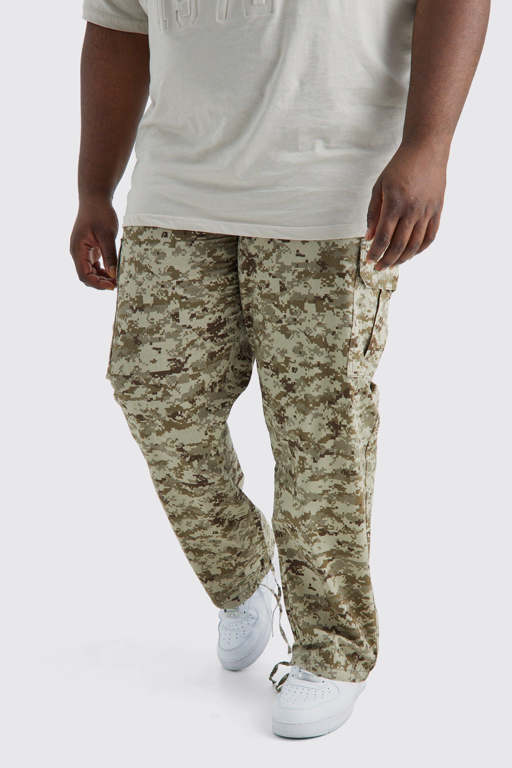 Belted Camo Tie Hem Baggy Cargo Pants