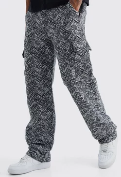 Tall Relaxed Fit Tapestry Cargo Pants Charcoal