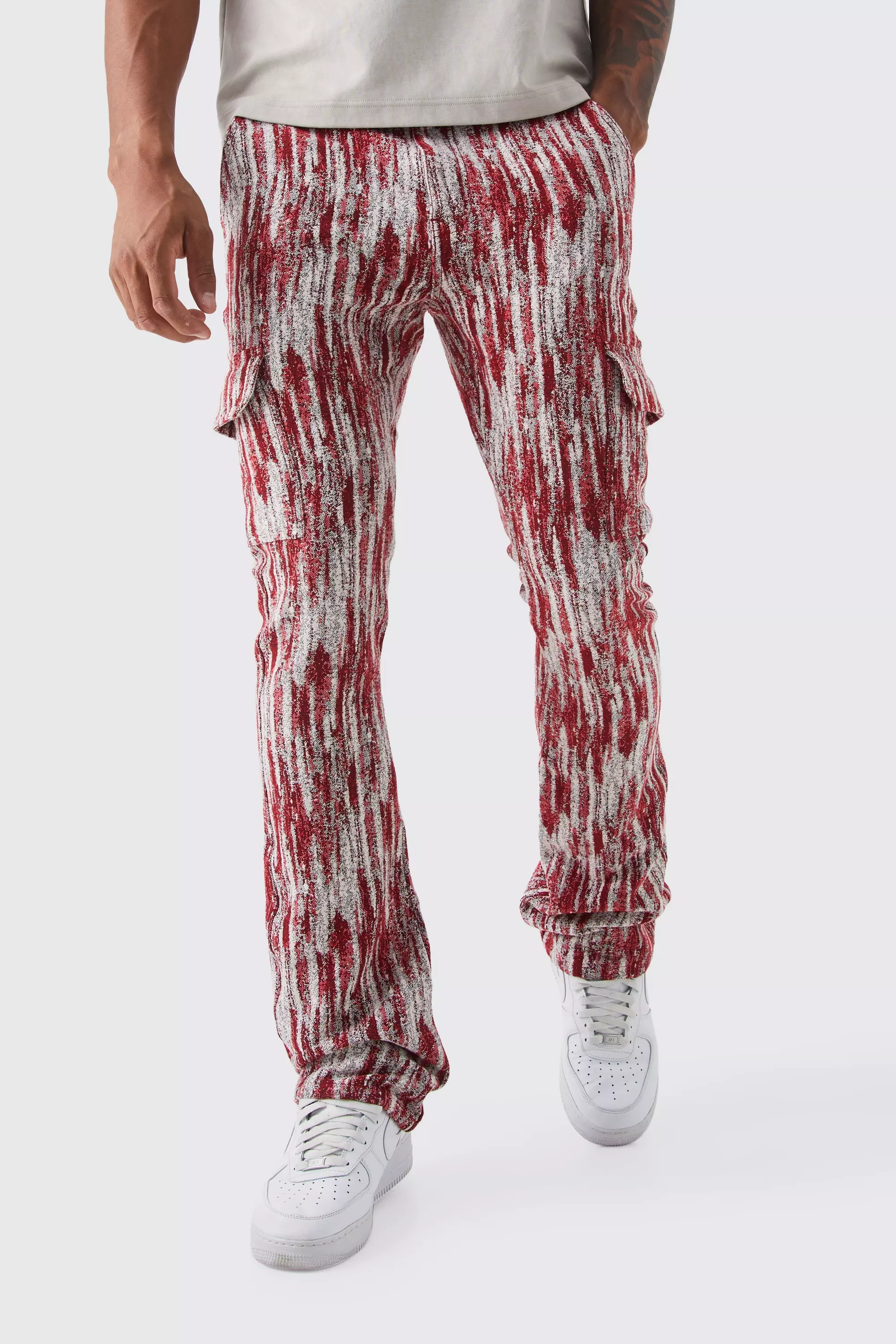 Tall Slim Flare Tapestry Cargo Pants Red
