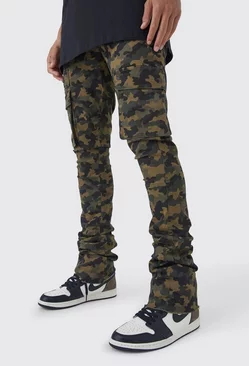 Tall Skinny Stacked Flare Gusset Camo Cargo Pants Brown
