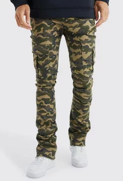 Sand Beige Tall Skinny Stacked Flare Gusset Camo Cargo Pants