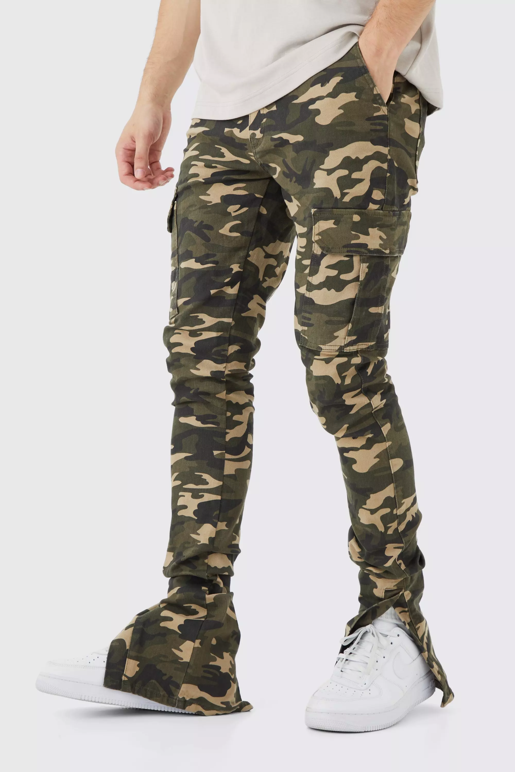Khaki Tall Skinny Stacked Split Hem Camo Cargo Pants