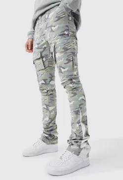 Khaki Tall Skinny Stacked Flare Gusset Camo Cargo Pants