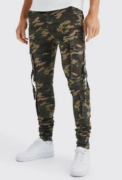 Khaki Tall Skinny Stacked Multi Cargo Camo Pants