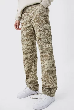 Tall Relaxed Tie Hem Pixilated Camo Cargo Pants Stone
