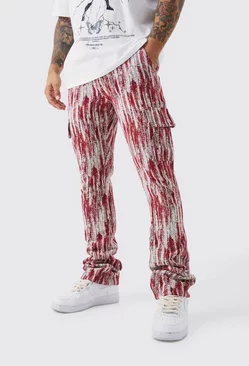 Red Slim Flare Tapestry Cargo Pants