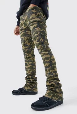 Skinny Stacked Flare Gusset Camo Cargo Pants Sand