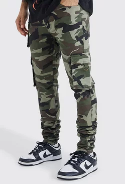 Khaki Skinny Stacked Multi Pocket Camo Cargo Pants