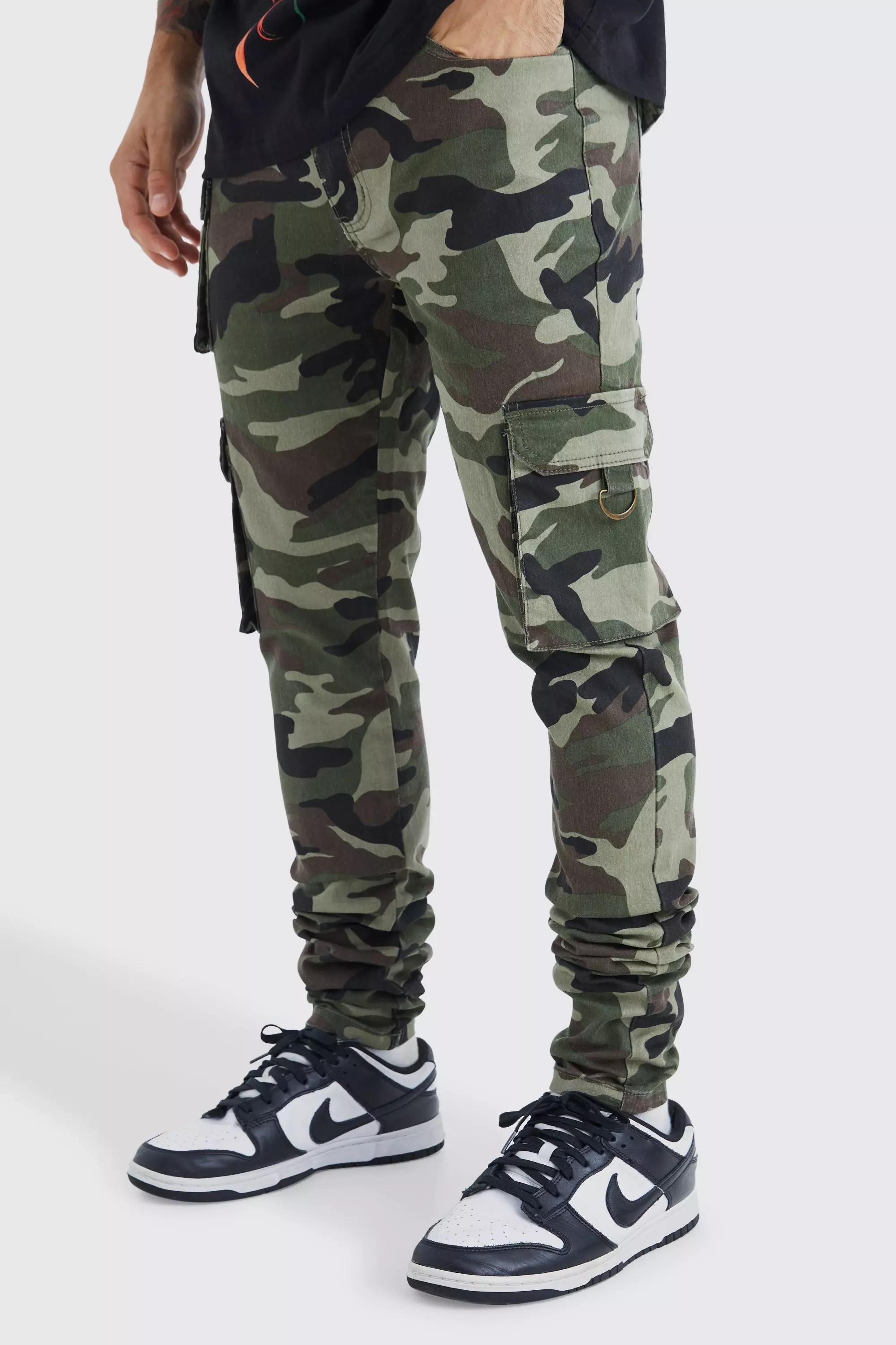 Khaki Skinny Stacked Multi Pocket Camo Cargo Pants